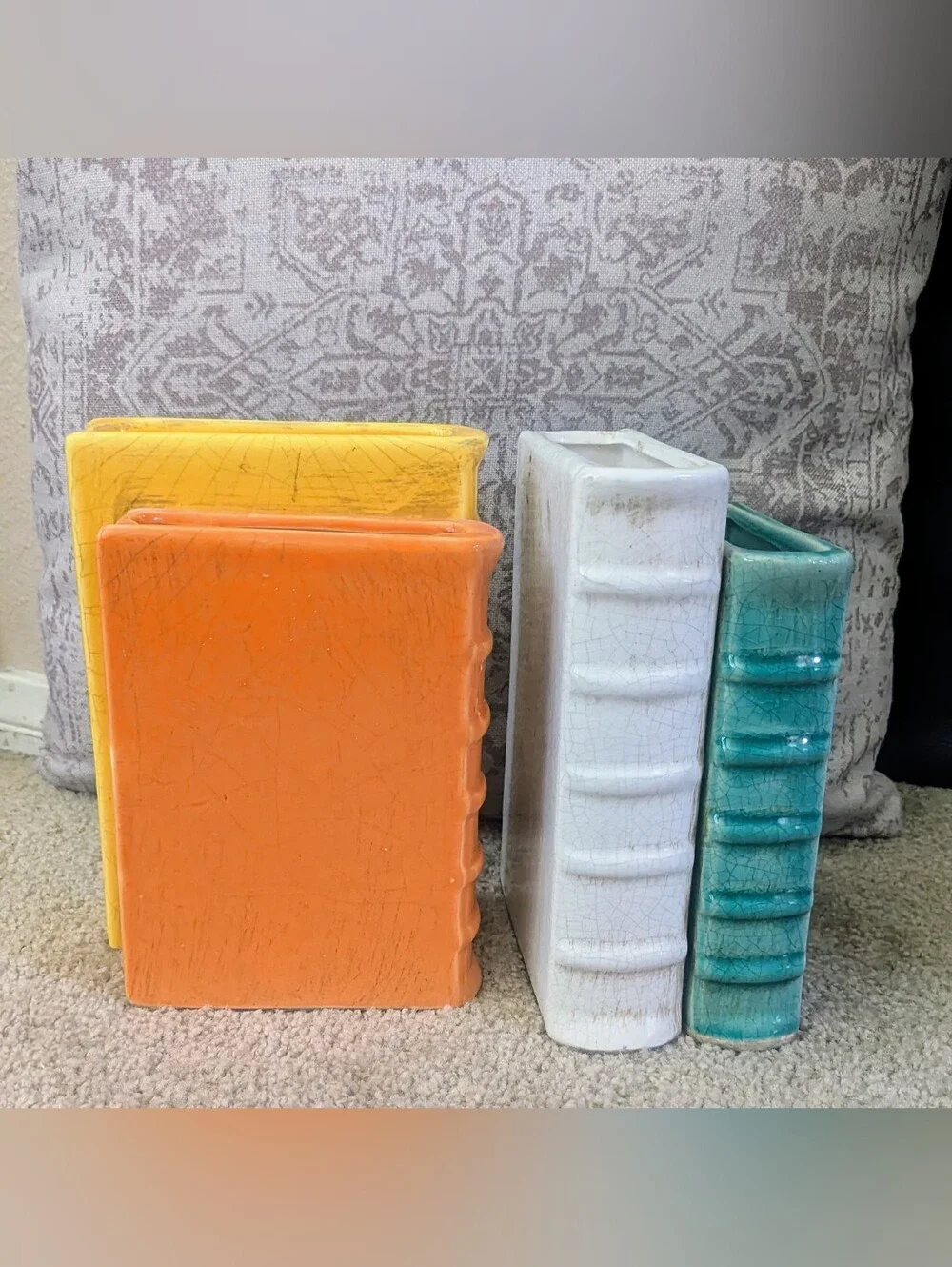 Ceramic Book-Shaped Vase Bookends Set